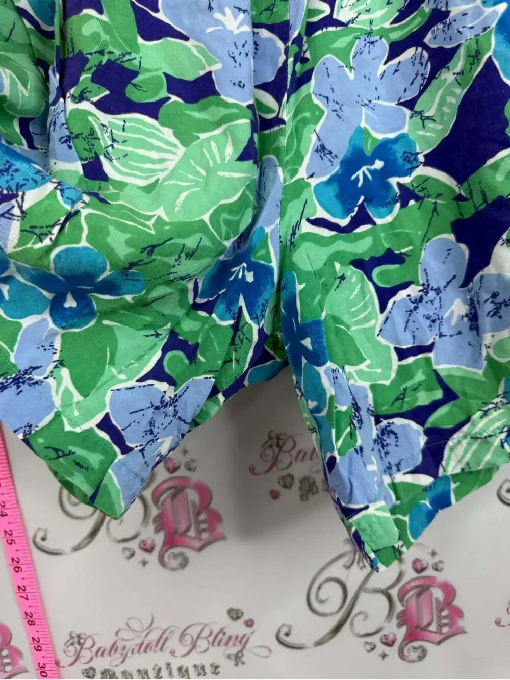 OCEANA vintage shorts High-Waist Floral Print Women's Shorts in Green & Blue